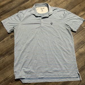 Johnnie-O Stretch Polo striped Blue Size L Golf Performance Preppy Pop Spandex